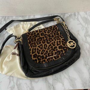 Michael Kors Leopard Black Leather Calf Hair Purse Shoulder bag